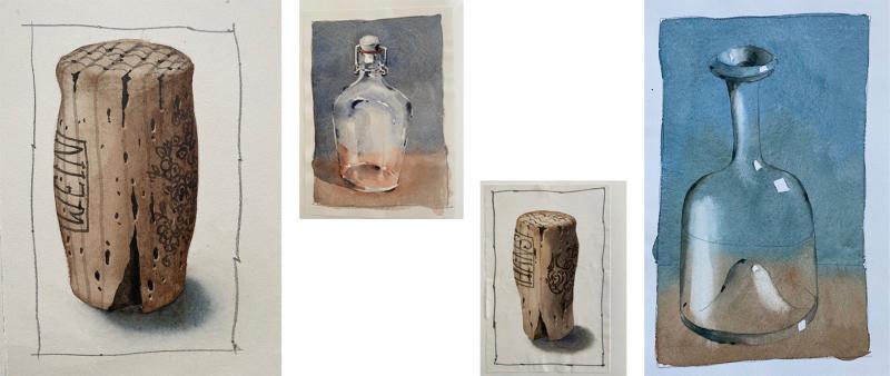 After Work: Glas und Kork in Aquarell
