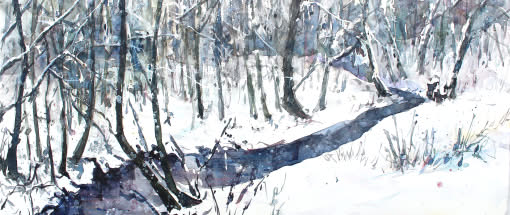 Lockere Bachlandschaften in Aquarell im Winter